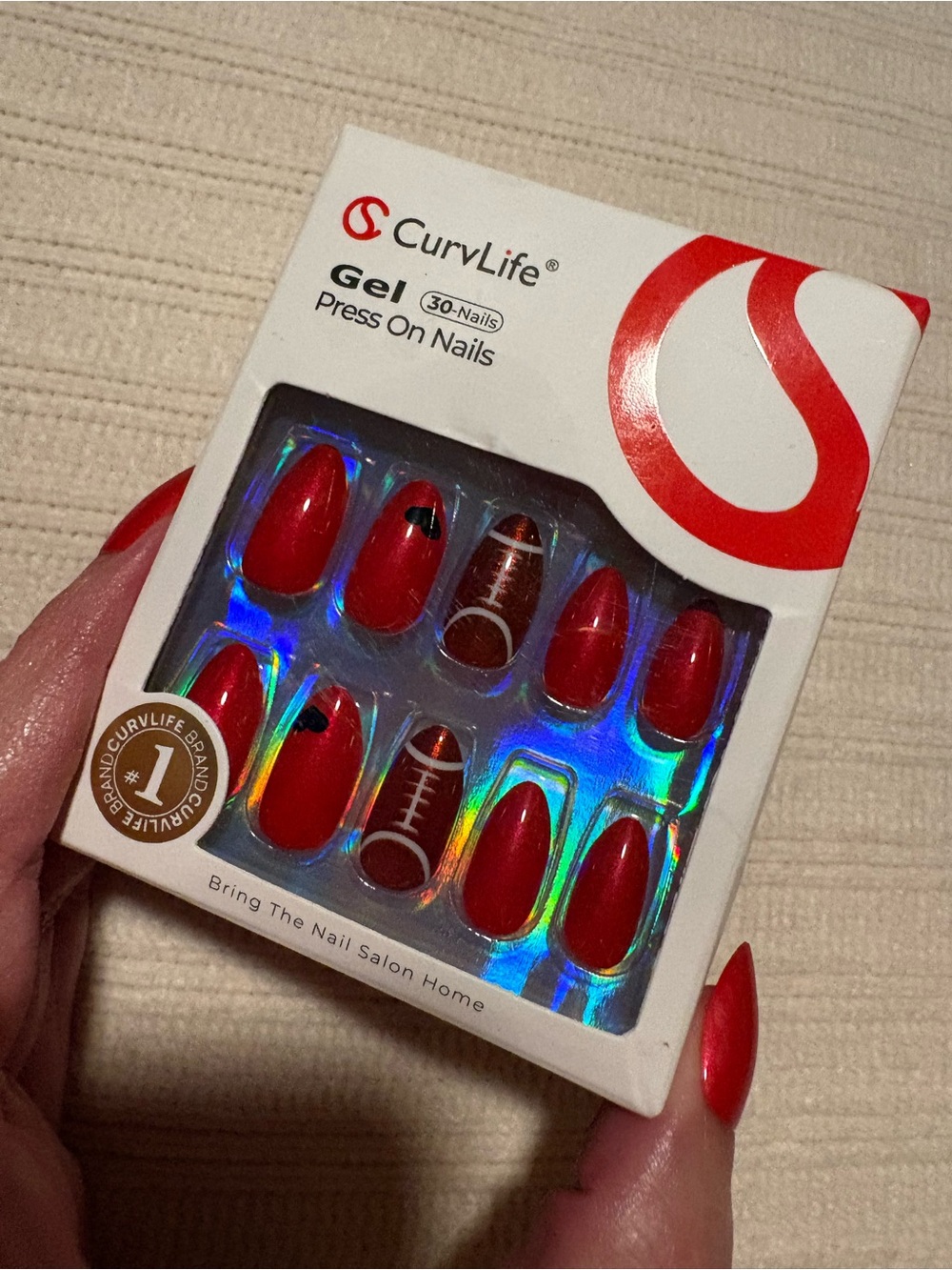 Curvlife Red heart football Gel Press-On Nails